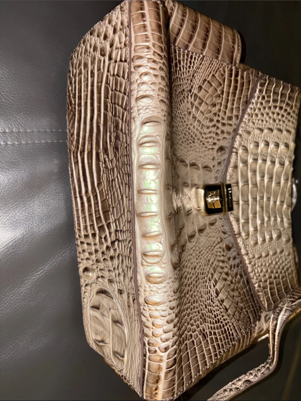 Brahmin Metallic Croc-Embossed Women’s Backpack Tote - Gold